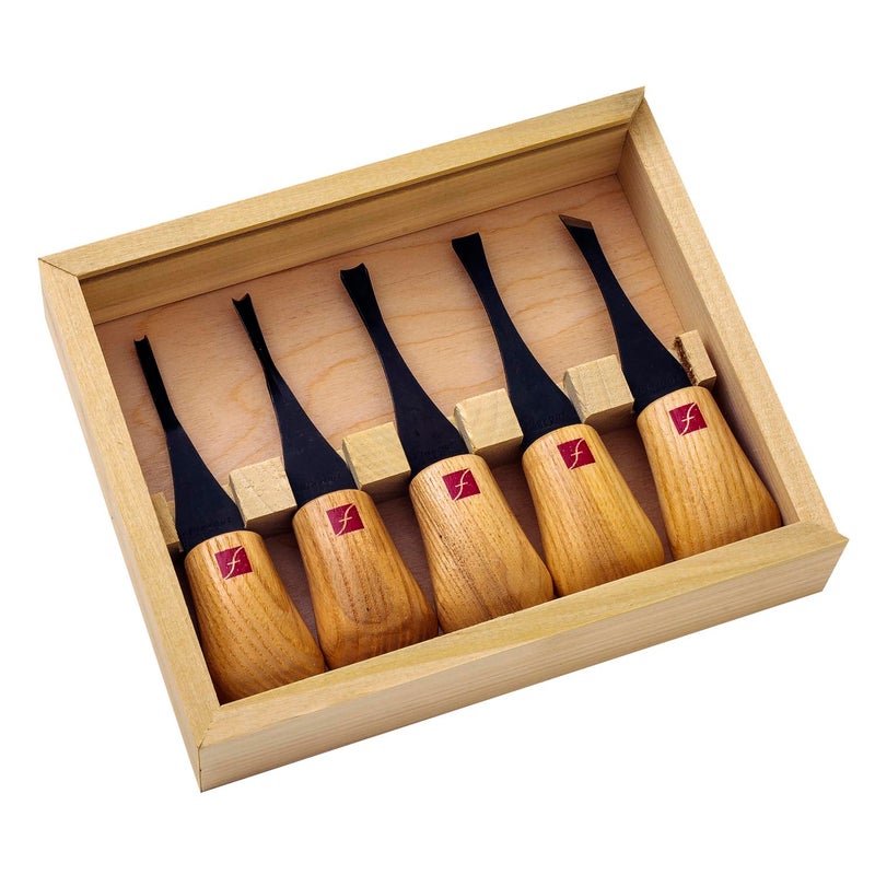 Flexcut Wood Carving Tools Beginners Palm Set of 5, FR310 Ash Hardwood Handles,1095 High Carbon Steel Blades, Box Included | Made in the U.S.A. - Image 1